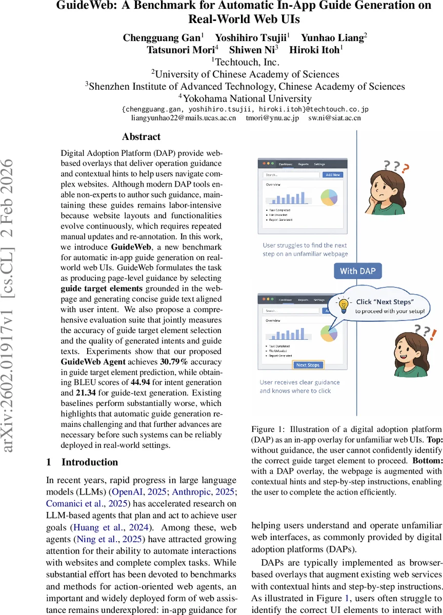 GuideWeb: A Benchmark for Automatic In-App Guide Generation on Real-World Web UIs