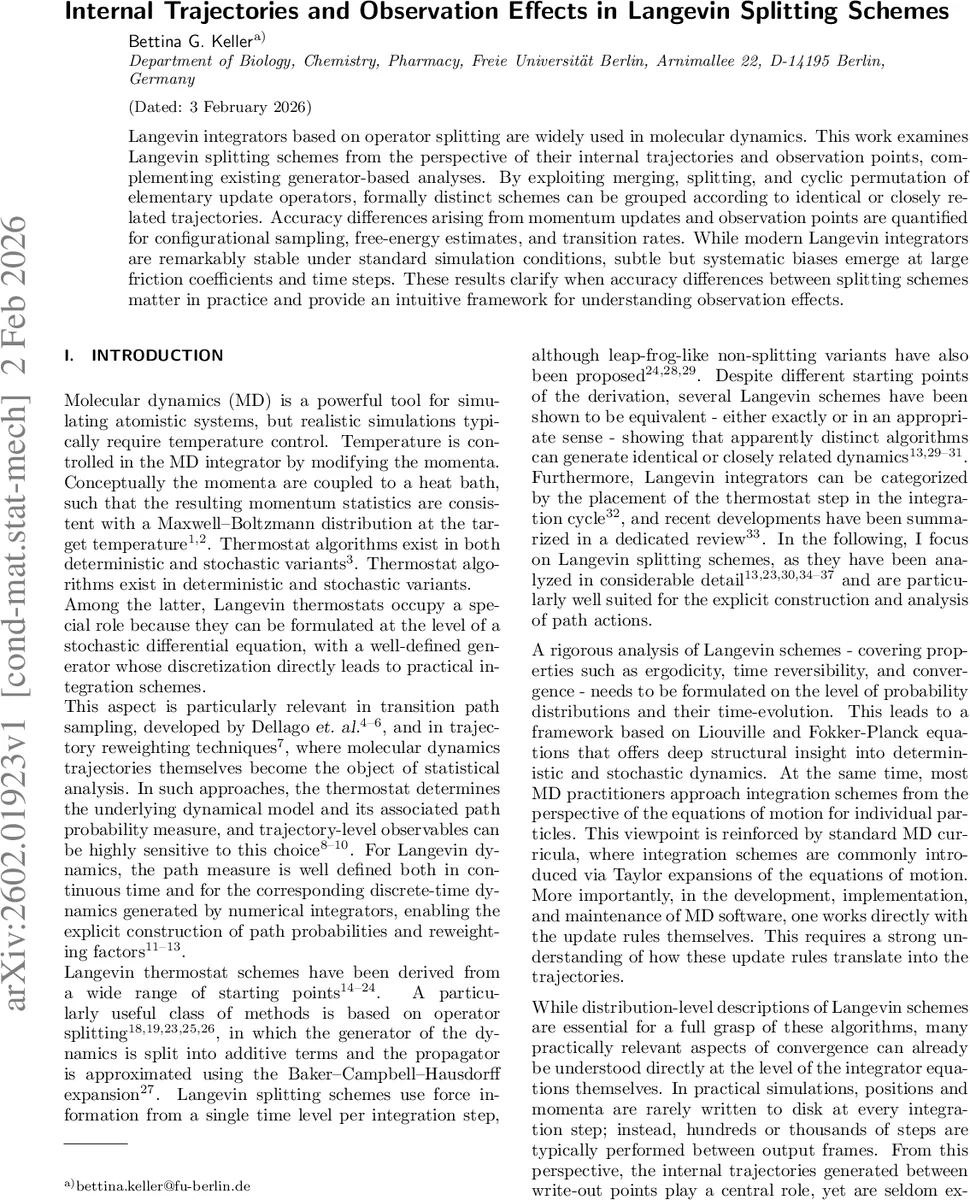 Internal Trajectories and Observation Effects in Langevin Splitting Schemes
