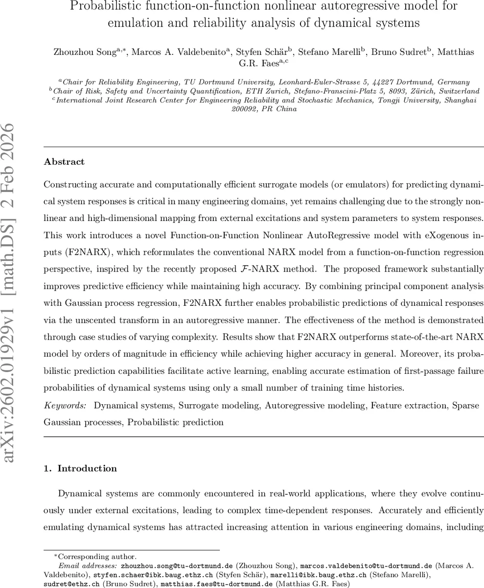 Probabilistic function-on-function nonlinear autoregressive model for emulation and reliability analysis of dynamical systems