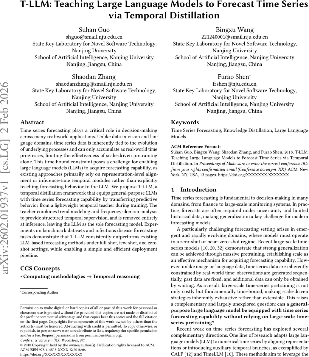 T-LLM: Teaching Large Language Models to Forecast Time Series via Temporal Distillation