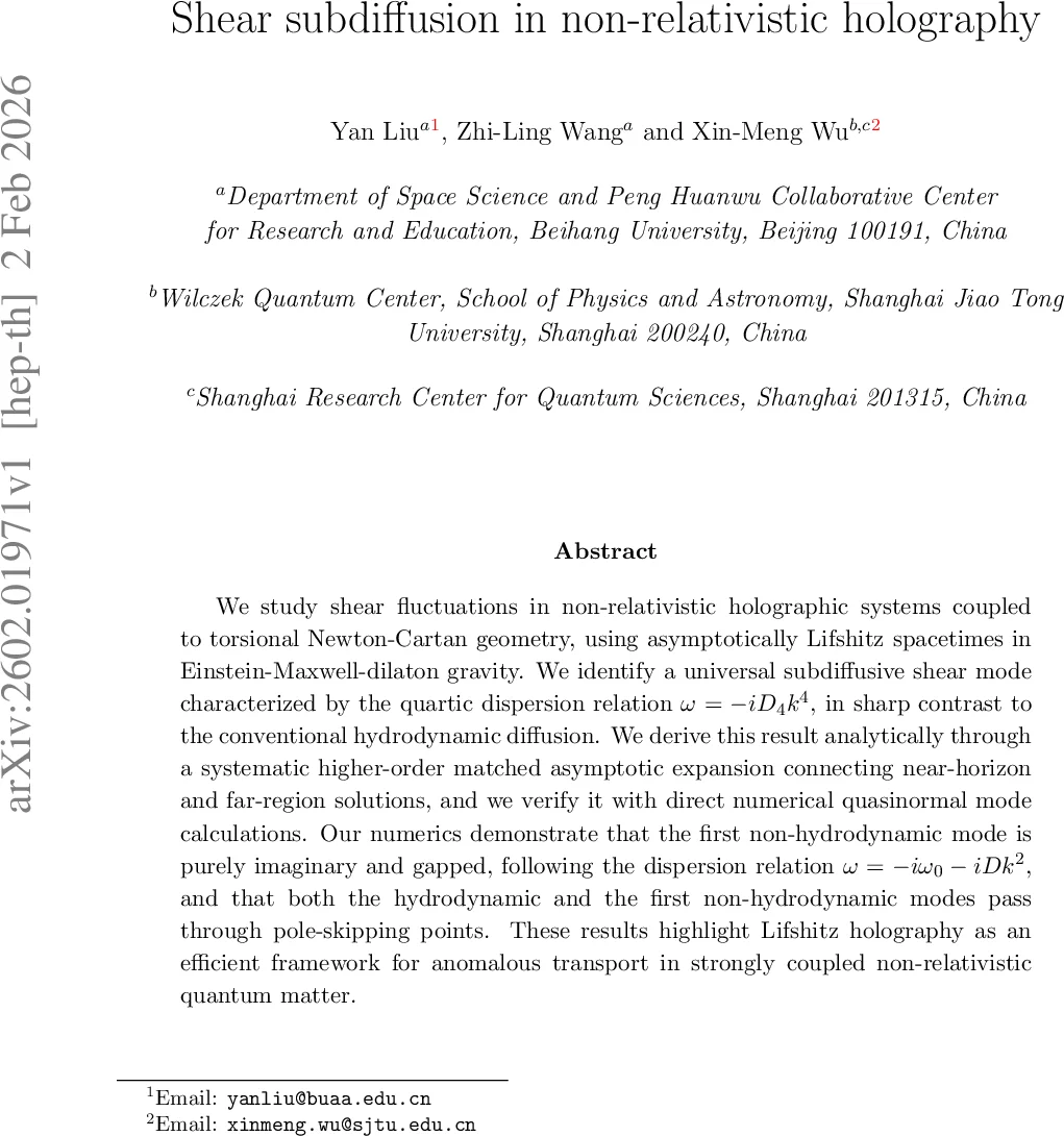 Shear subdiffusion in non-relativistic holography