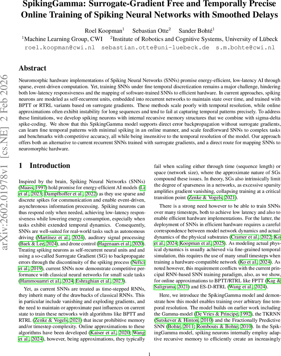 SpikingGamma: Surrogate-Gradient Free and Temporally Precise Online Training of Spiking Neural Networks with Smoothed Delays