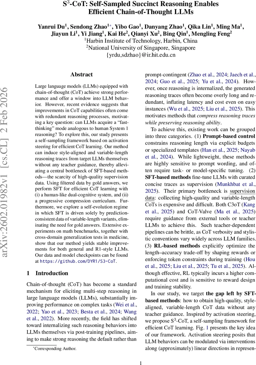S3-CoT: Self-Sampled Succinct Reasoning Enables Efficient Chain-of-Thought LLMs