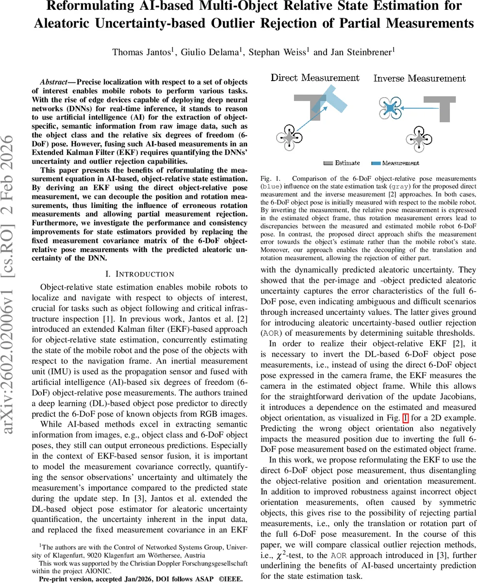 Reformulating AI-based Multi-Object Relative State Estimation for Aleatoric Uncertainty-based Outlier Rejection of Partial Measurements