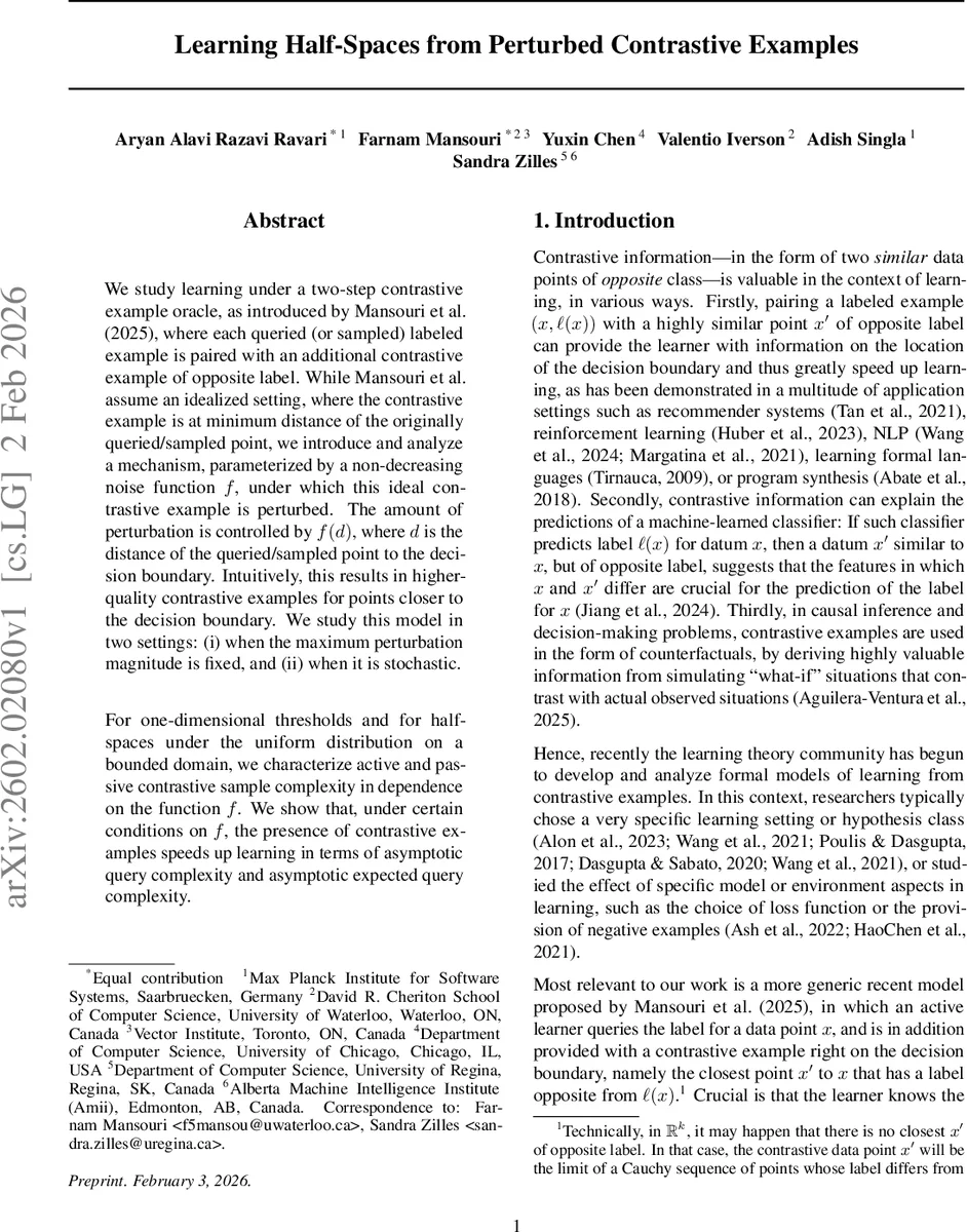 Learning Half-Spaces from Perturbed Contrastive Examples