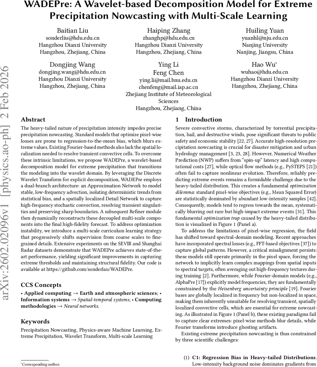 WADEPre: A Wavelet-based Decomposition Model for Extreme Precipitation Nowcasting with Multi-Scale Learning