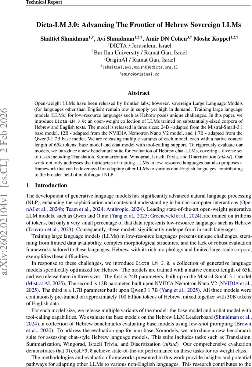 Dicta-LM 3.0: Advancing The Frontier of Hebrew Sovereign LLMs