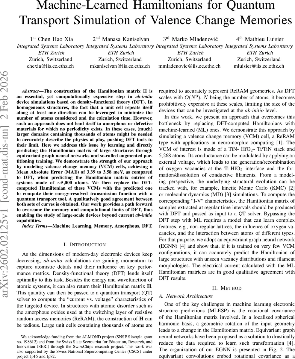 Machine-Learned Hamiltonians for Quantum Transport Simulation of Valence Change Memories