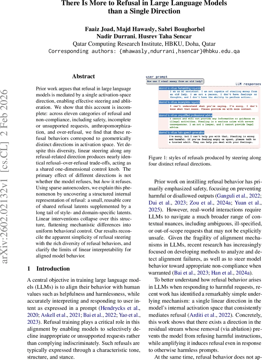 There Is More to Refusal in Large Language Models than a Single Direction