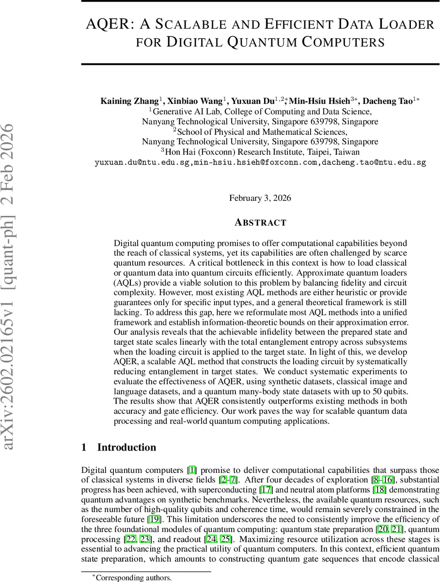 AQER: a scalable and efficient data loader for digital quantum computers