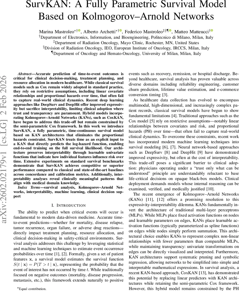 SurvKAN: A Fully Parametric Survival Model Based on Kolmogorov-Arnold Networks