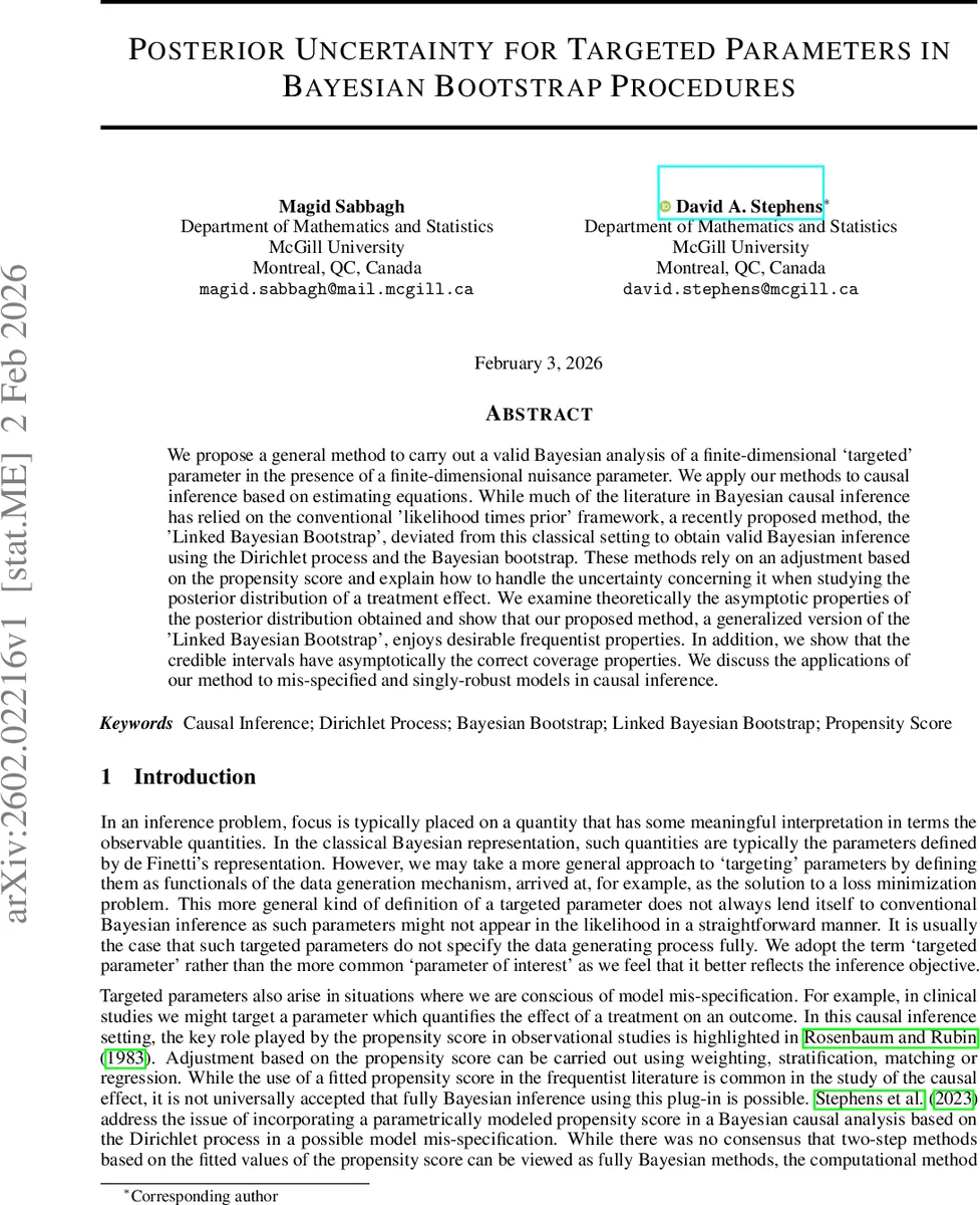 Posterior Uncertainty for Targeted Parameters in Bayesian Bootstrap Procedures