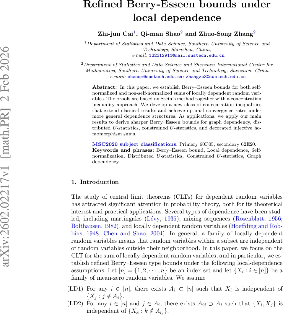 Refined Berry-Esseen bounds under local dependence