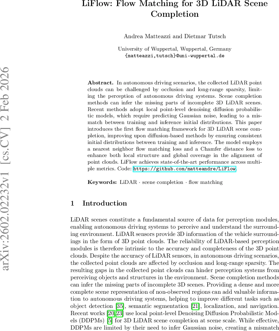 LiFlow: Flow Matching for 3D LiDAR Scene Completion