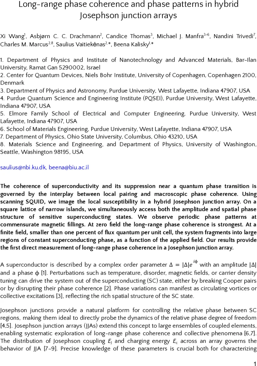 Long-range phase coherence and phase patterns in hybrid Josephson junction arrays