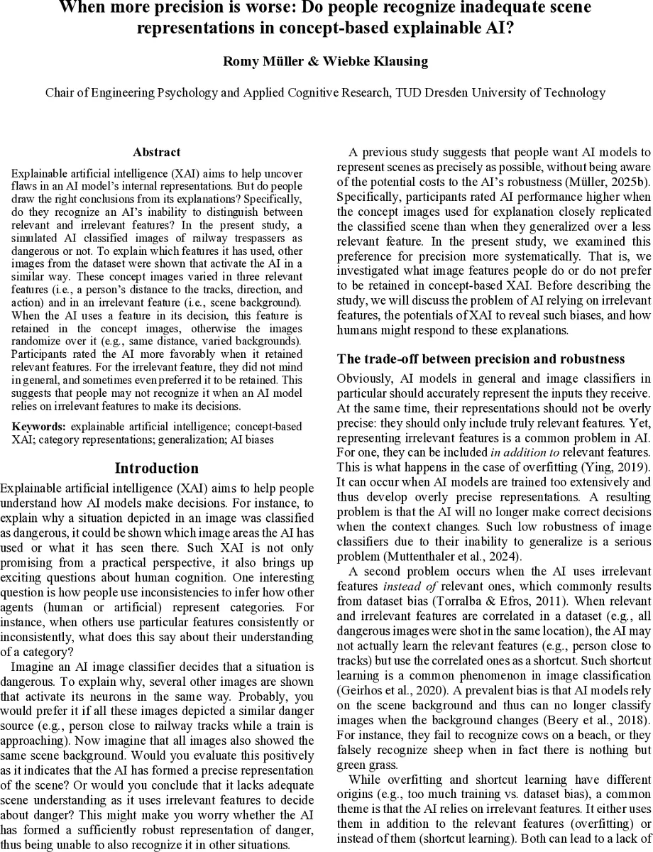 When more precision is worse: Do people recognize inadequate scene representations in concept-based explainable AI?