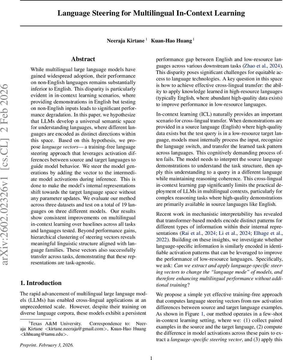 Language Steering for Multilingual In-Context Learning