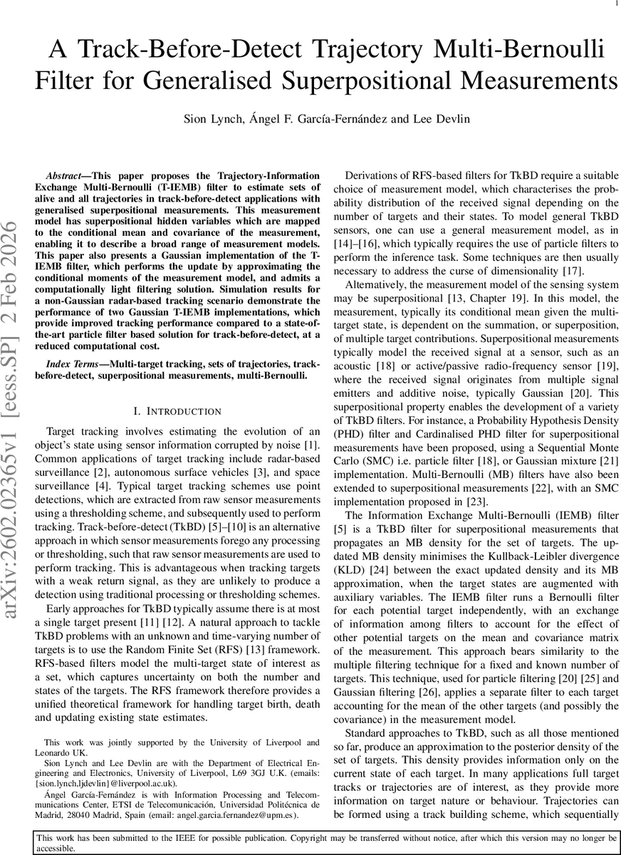 A Track-Before-Detect Trajectory Multi-Bernoulli Filter for Generalised Superpositional Measurements