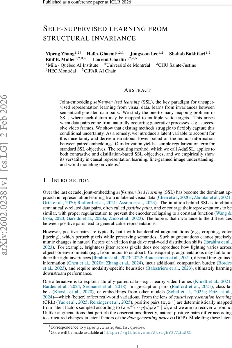 Self-Supervised Learning from Structural Invariance