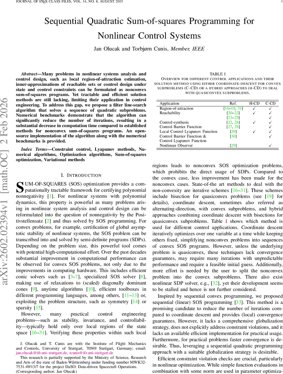 Sequential Quadratic Sum-of-squares Programming for Nonlinear Control Systems