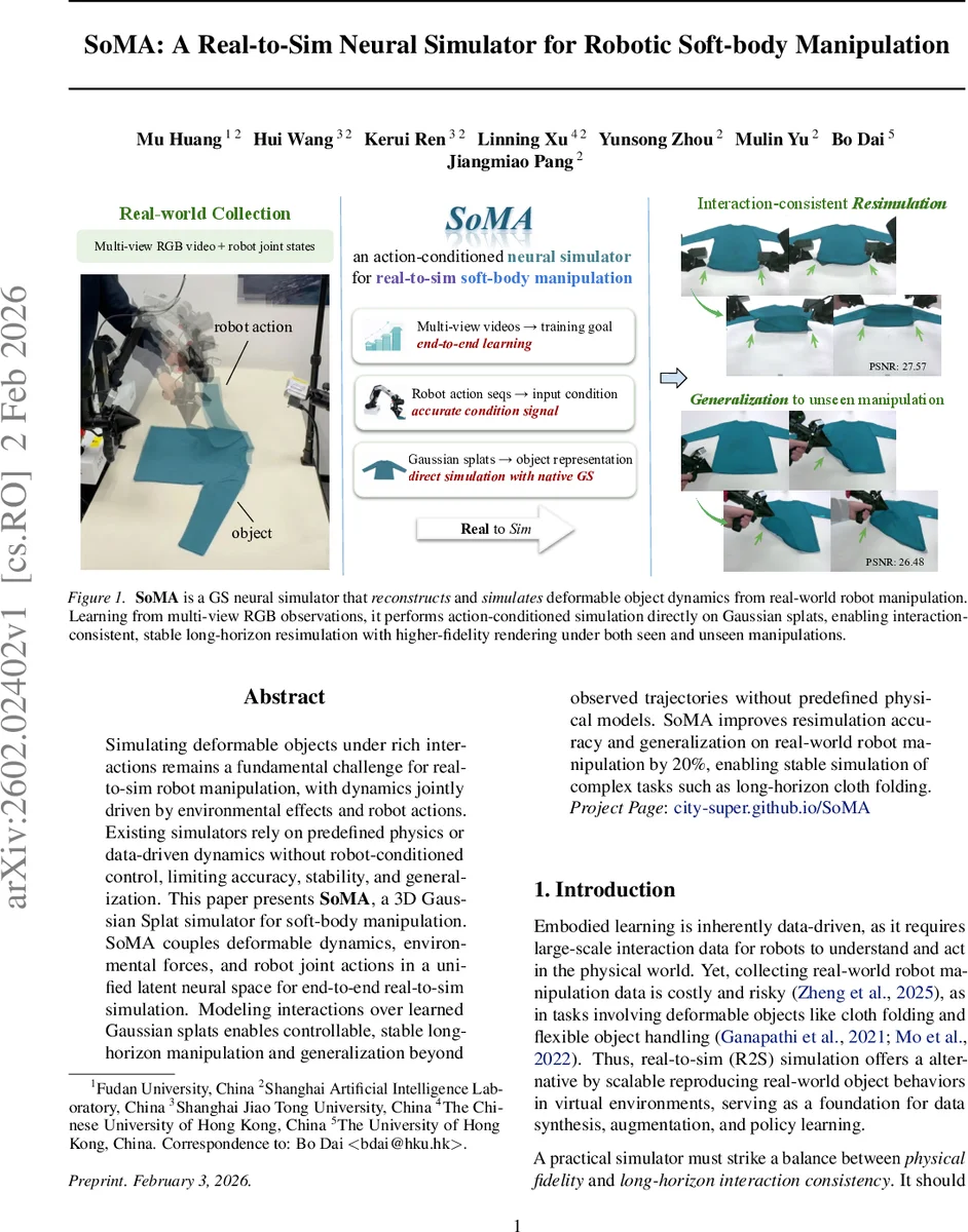 SoMA: A Real-to-Sim Neural Simulator for Robotic Soft-body Manipulation