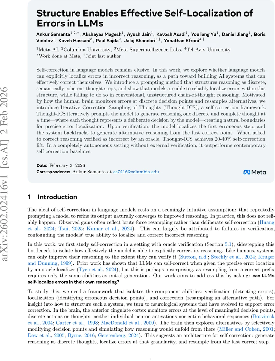Structure Enables Effective Self-Localization of Errors in LLMs