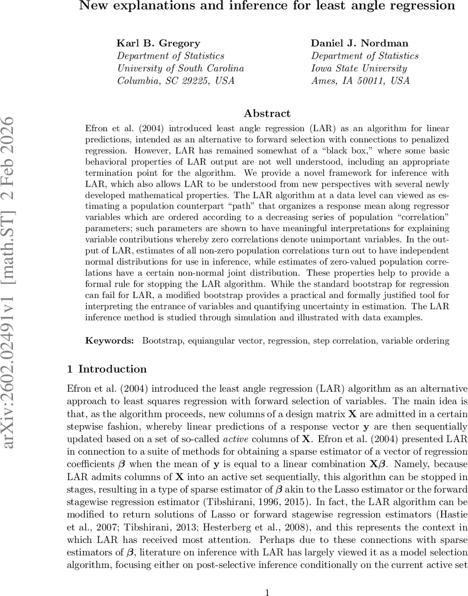 New explanations and inference for least angle regression
