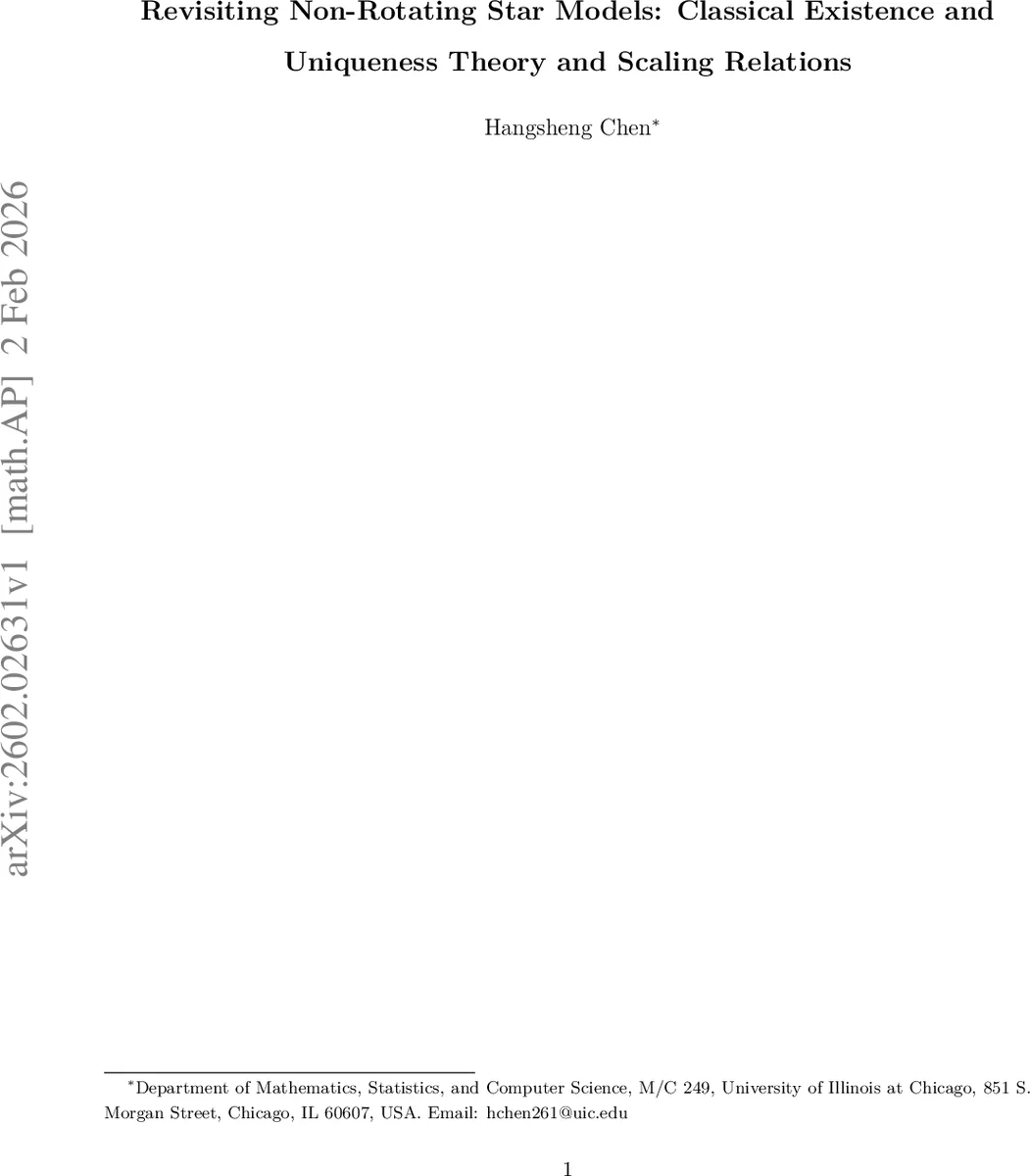 Revisiting Non-Rotating Star Models: Classical Existence and Uniqueness Theory and Scaling Relations