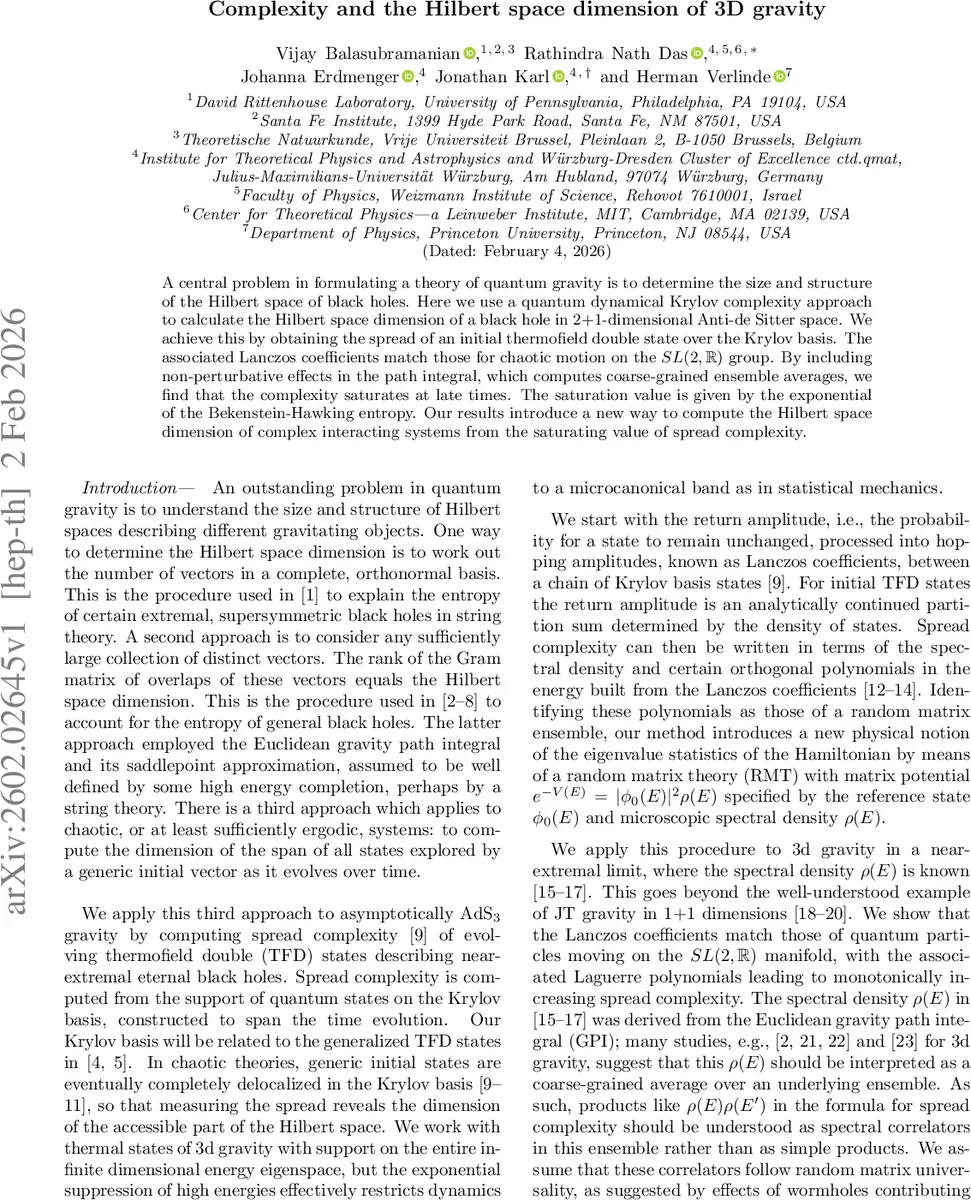 Complexity and the Hilbert space dimension of 3D gravity