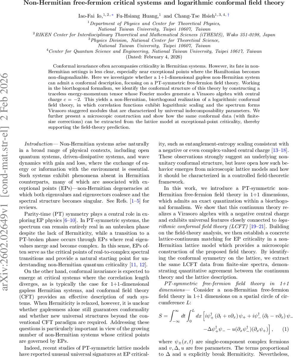 Non-Hermitian free-fermion critical systems and logarithmic conformal field theory