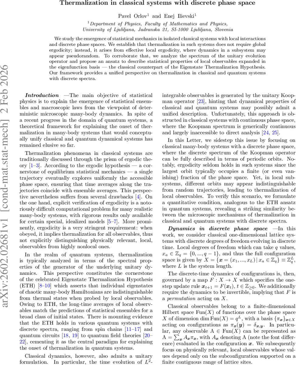 Thermalization in classical systems with discrete phase space
