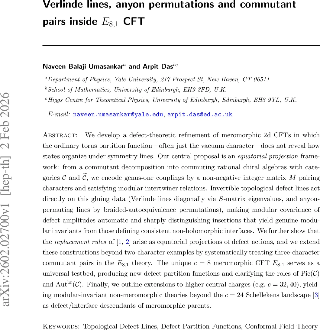 Verlinde lines, anyon permutations and commutant pairs inside $E_{8,1}$ CFT