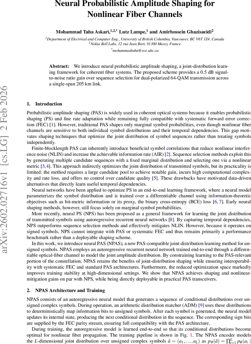 Neural Probabilistic Amplitude Shaping for Nonlinear Fiber Channels