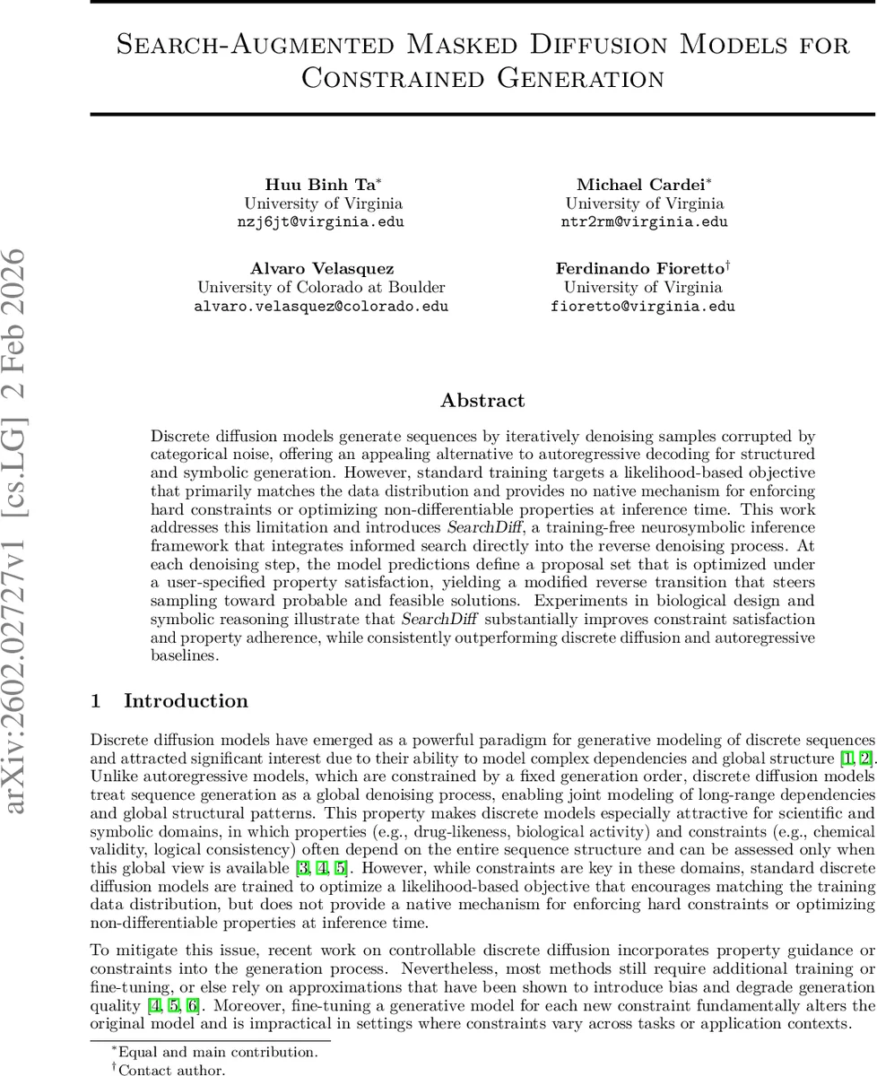 Search-Augmented Masked Diffusion Models for Constrained Generation