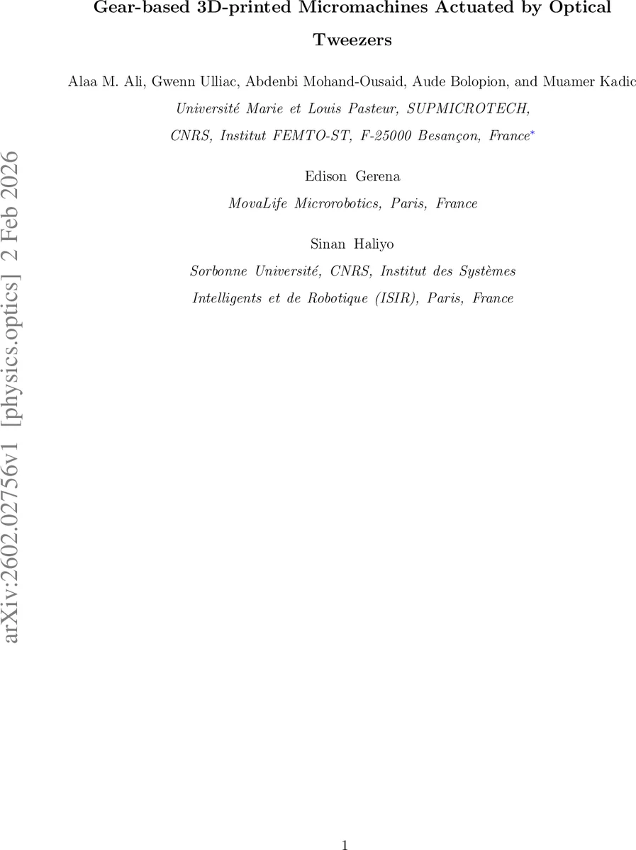 Gear-based 3D-printed Micromachines Actuated by Optical Tweezers