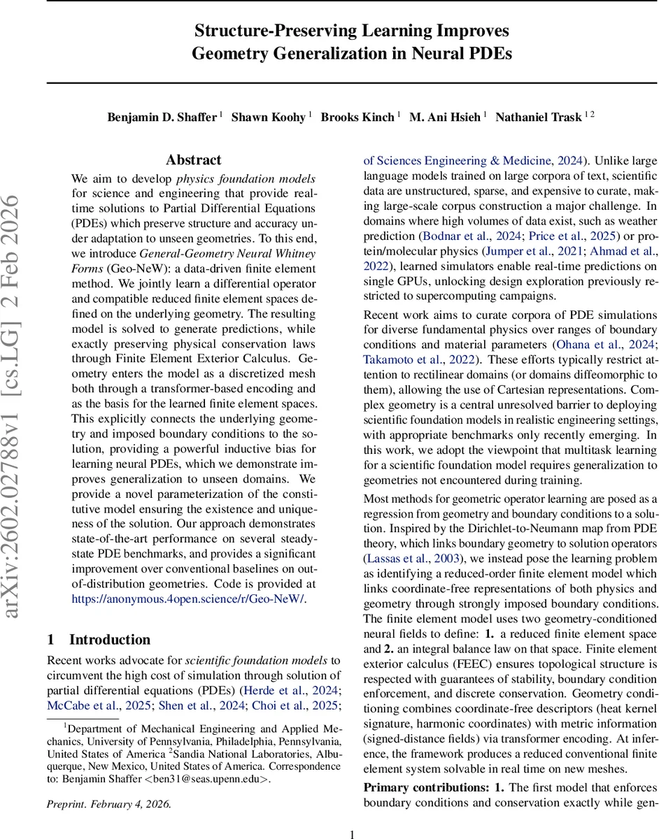 Structure-Preserving Learning Improves Geometry Generalization in Neural PDEs