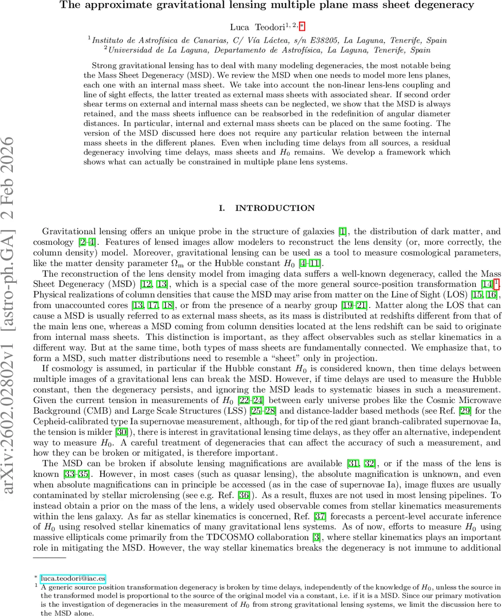 The approximate gravitational lensing multiple plane mass sheet degeneracy