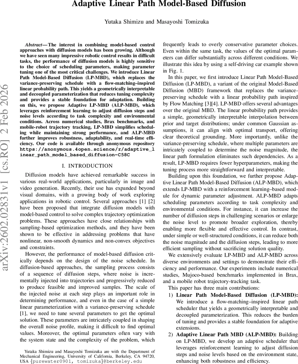 Adaptive Linear Path Model-Based Diffusion