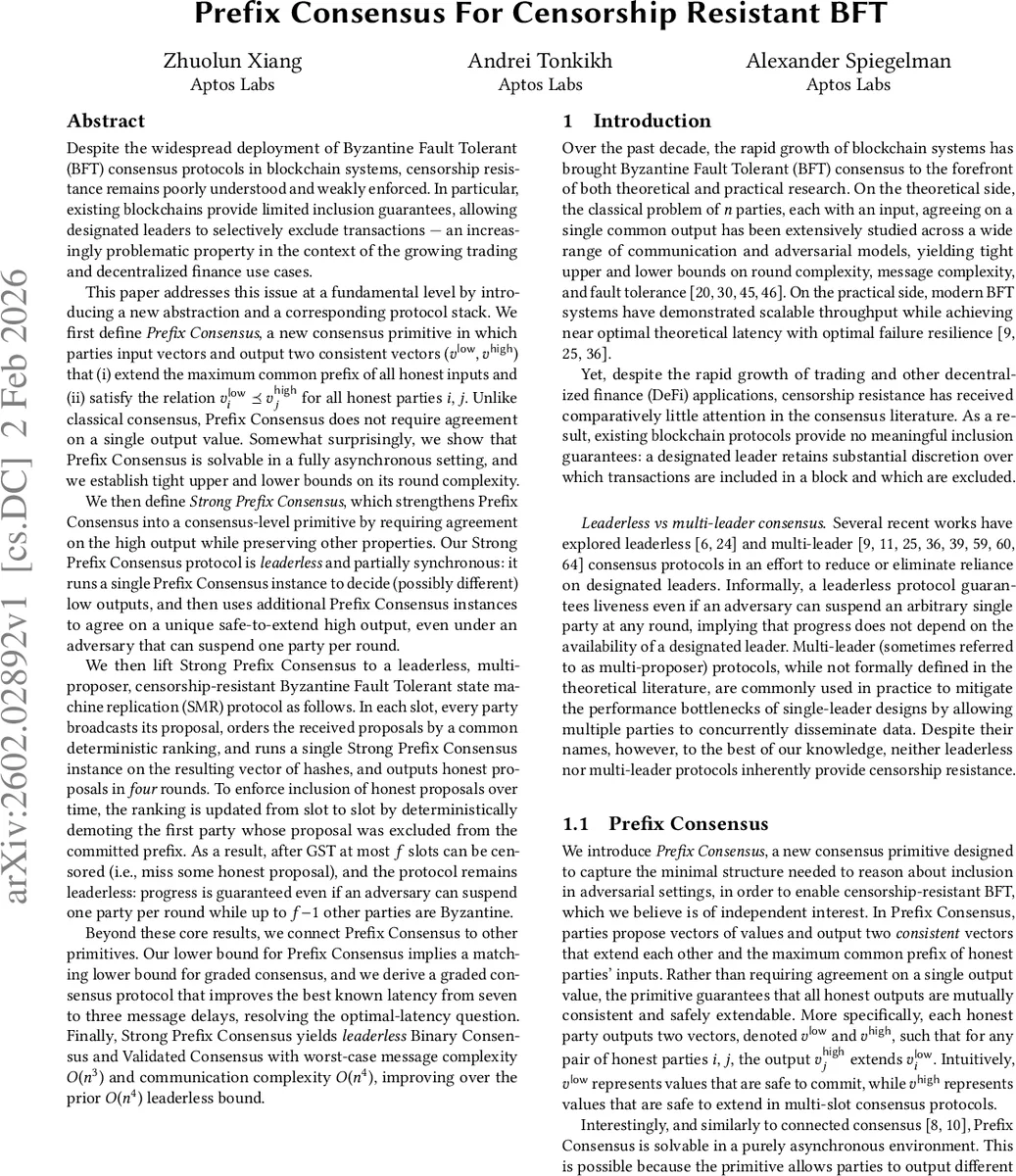 Prefix Consensus For Censorship Resistant BFT
