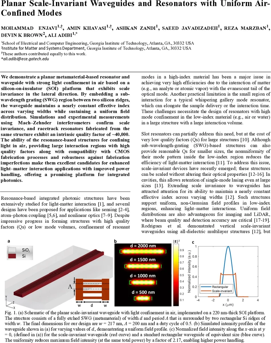 Planar Scale Invariant Waveguides and Resonators with Uniform Air Confined Modes