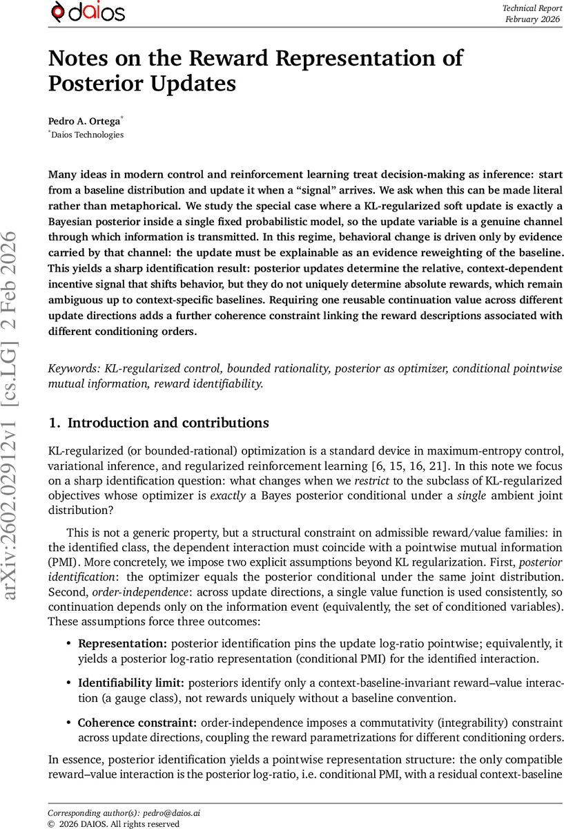 Notes on the Reward Representation of Posterior Updates