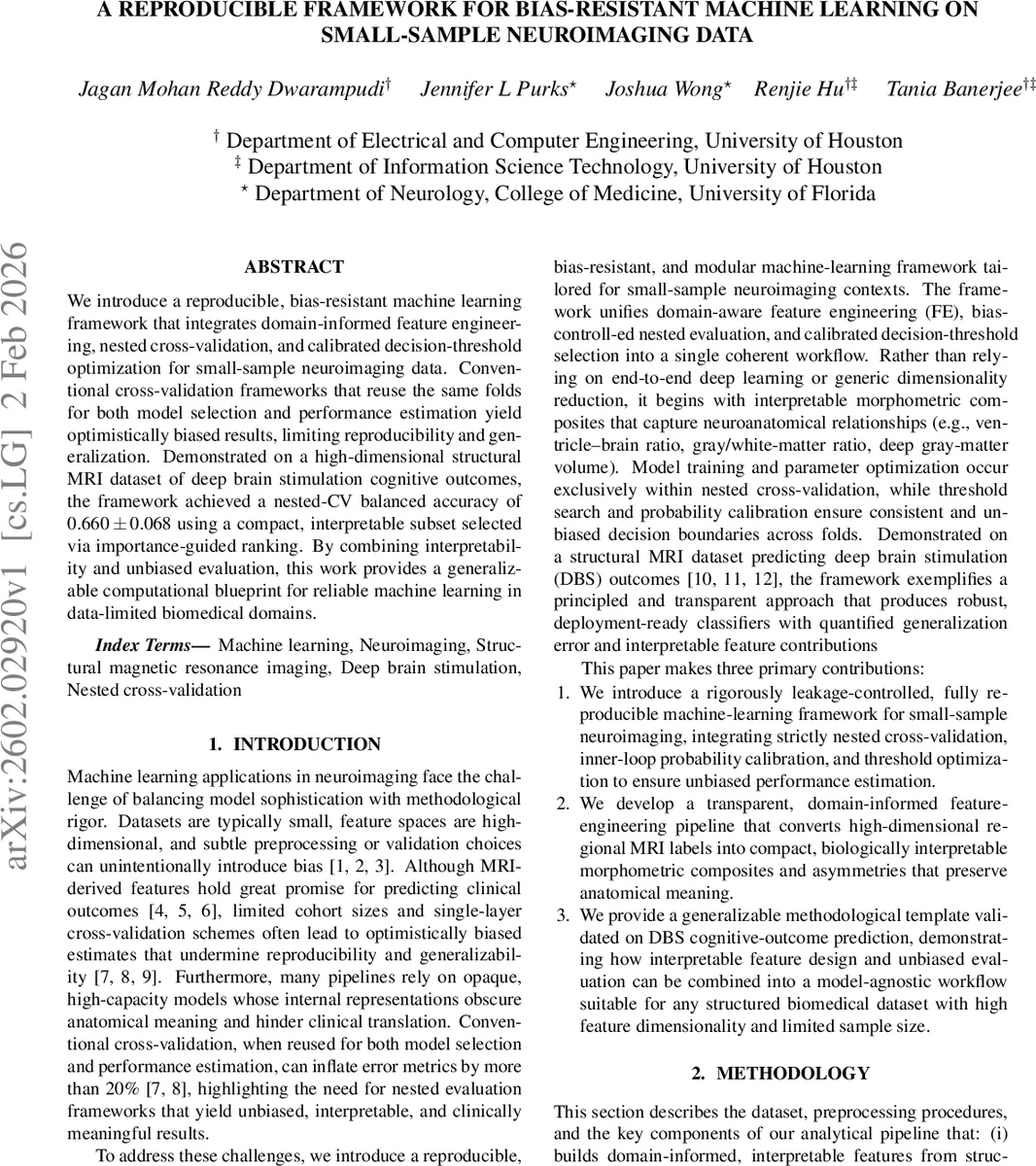 A Reproducible Framework for Bias-Resistant Machine Learning on Small-Sample Neuroimaging Data