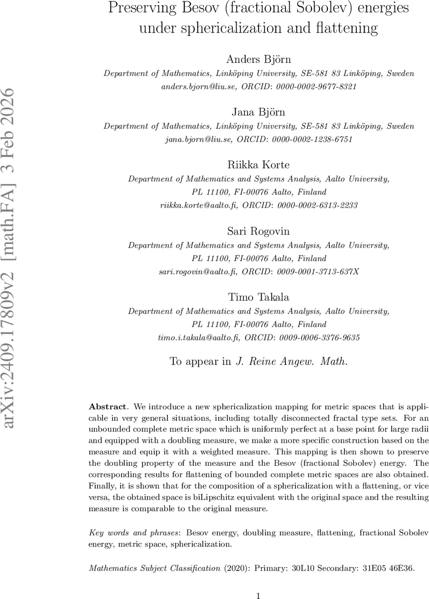 Preserving Besov (fractional Sobolev) energies under sphericalization and flattening