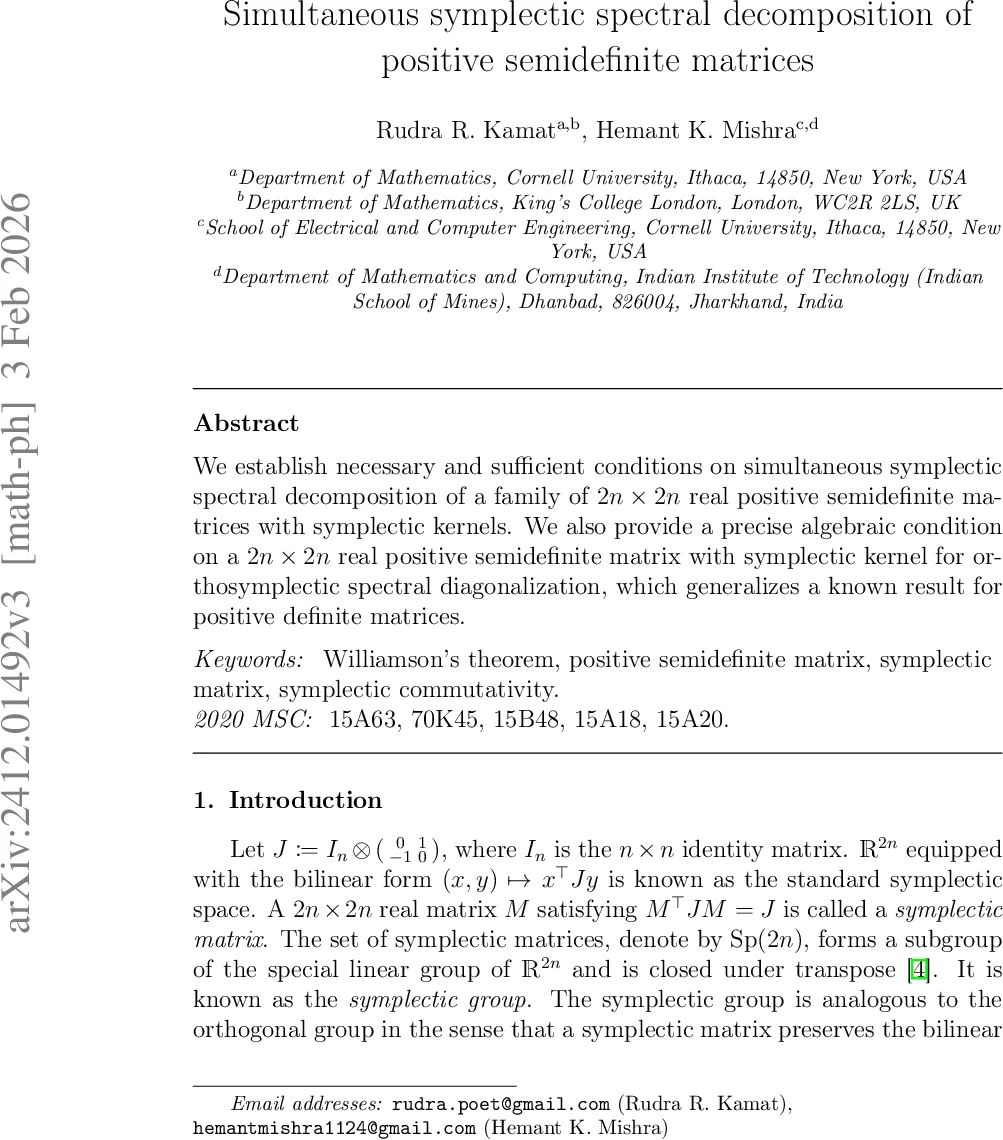 Simultaneous symplectic spectral decomposition of positive semidefinite matrices