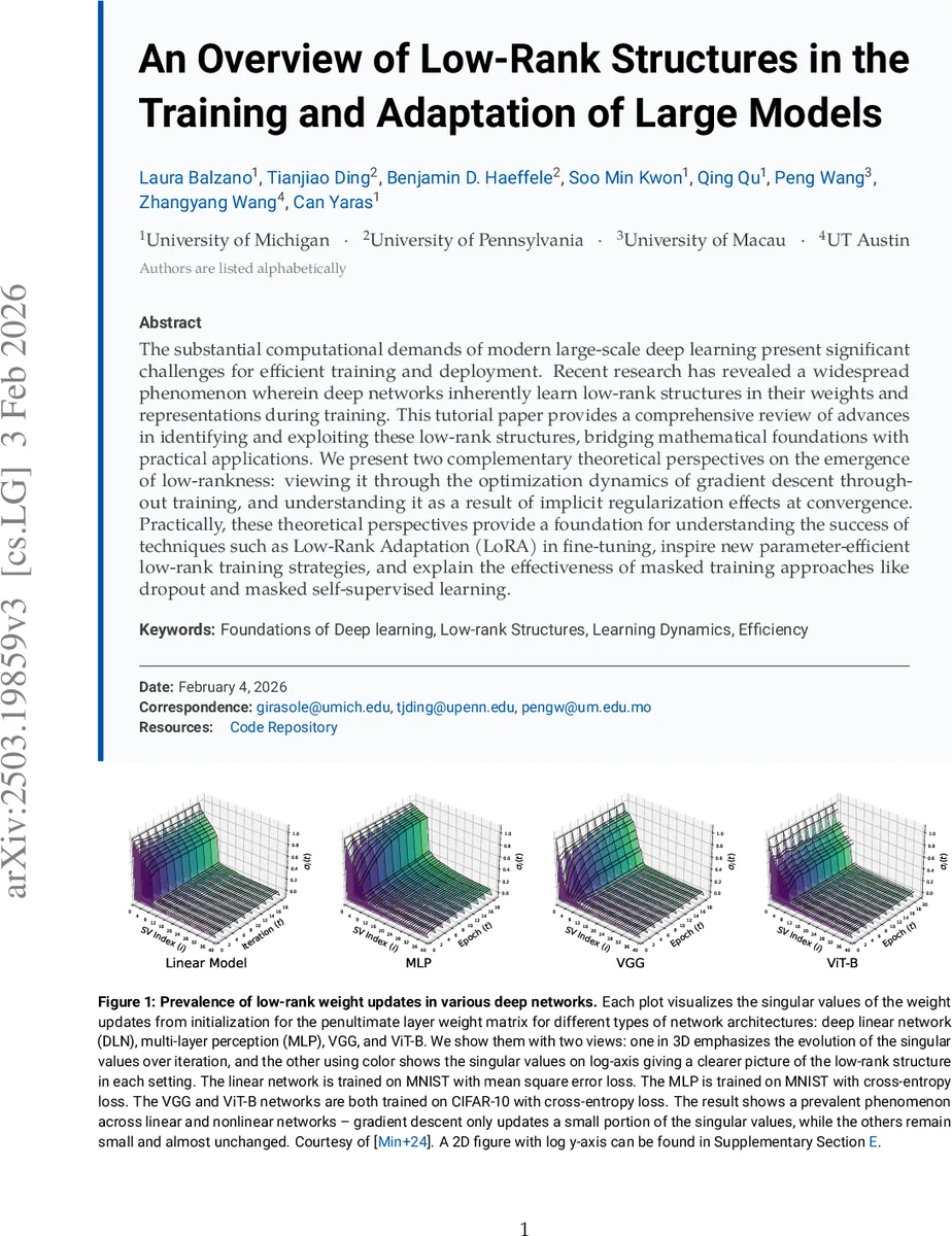 An Overview of Low-Rank Structures in the Training and Adaptation of Large Models