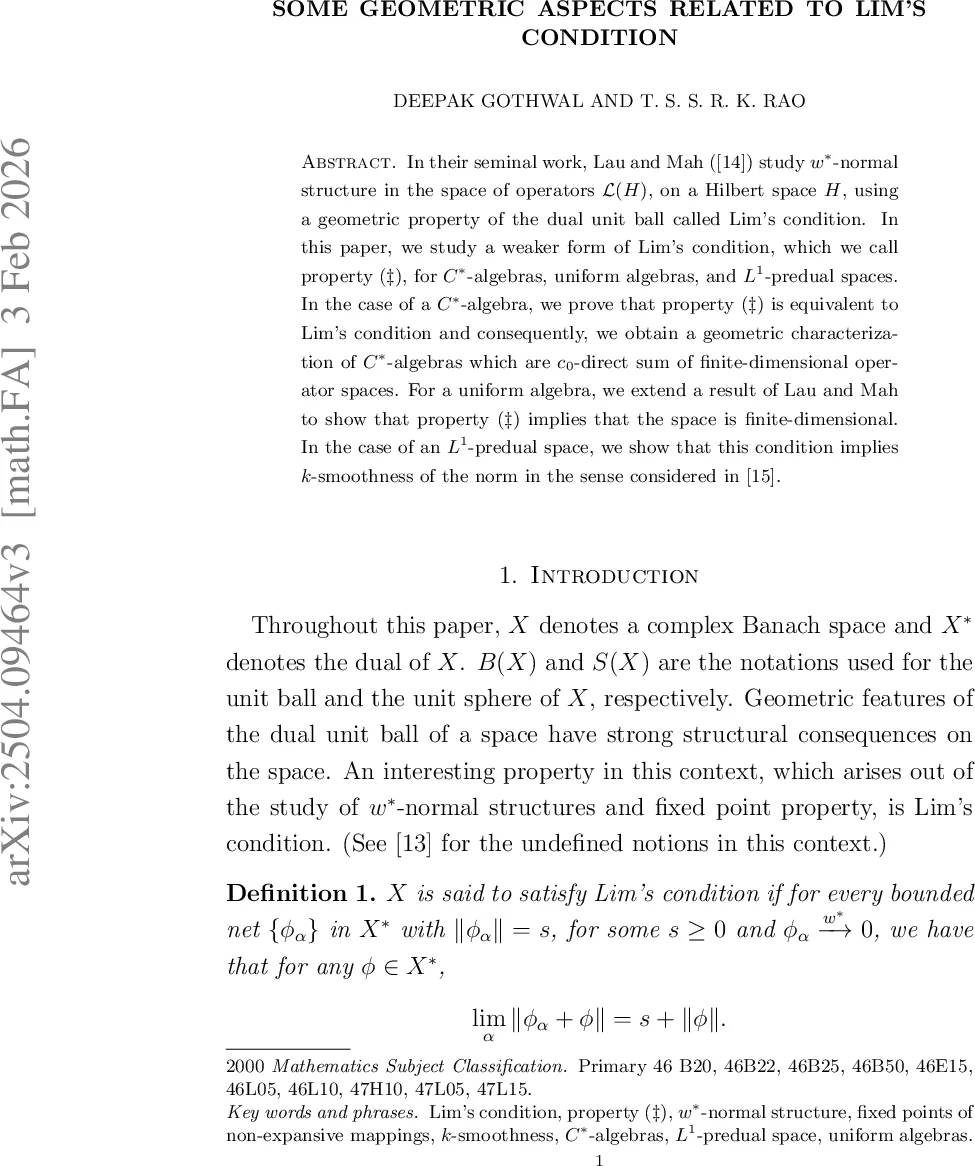 Some Geometric Aspects Related to Lim's Condition