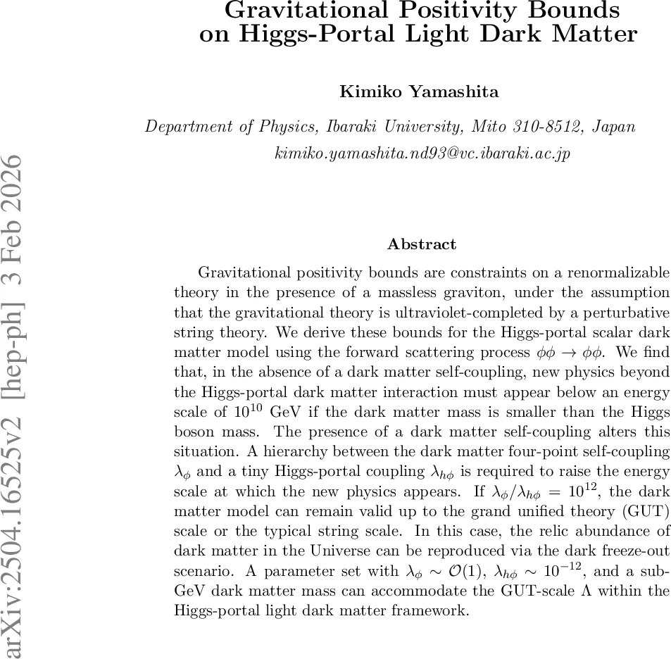 Gravitational Positivity Bounds on Higgs-Portal Light Dark Matter