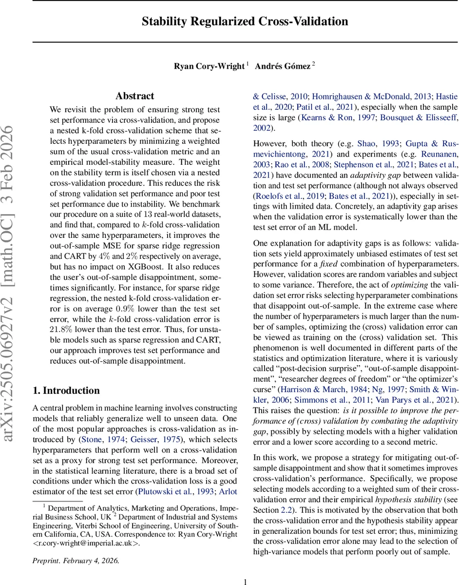 Stability Regularized Cross-Validation