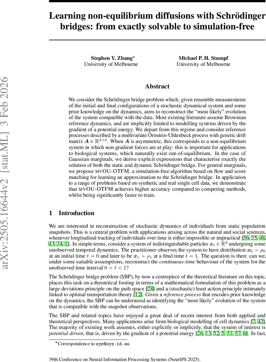 Learning non-equilibrium diffusions with Schrödinger bridges: from exactly solvable to simulation-free