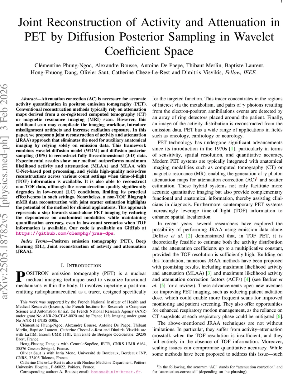 Joint Reconstruction of Activity and Attenuation in PET by Diffusion Posterior Sampling in Wavelet Coefficient Space